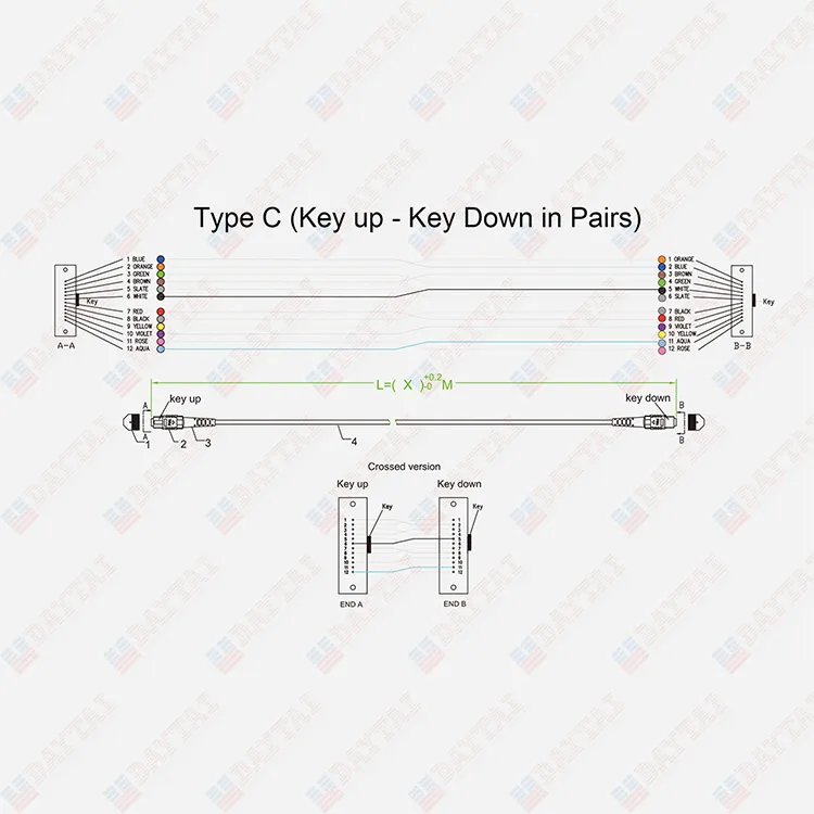 144 Core Multimode Low Loss Cable MPO to MPO Trunk Patch Cord