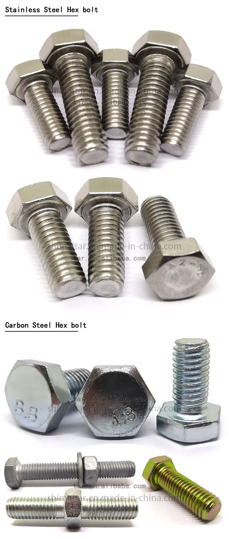 4.8 8.8 Grade DIN 933 GB5783 Threaded Standard M16X1.5mm Hot DIP Galvanized HDG SS316 Hexagon Head Bolt