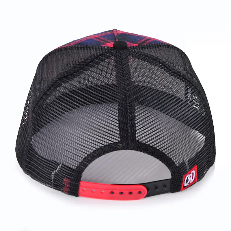 5 Panel Fashion Custom Checked Front Flat Brim Trucker Cap Embroidery Logo