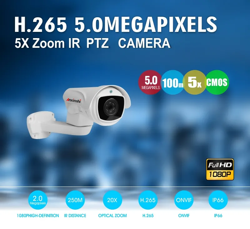 5MP 5X IR 100m IP PTZ P2p IP Bullet Security Camera