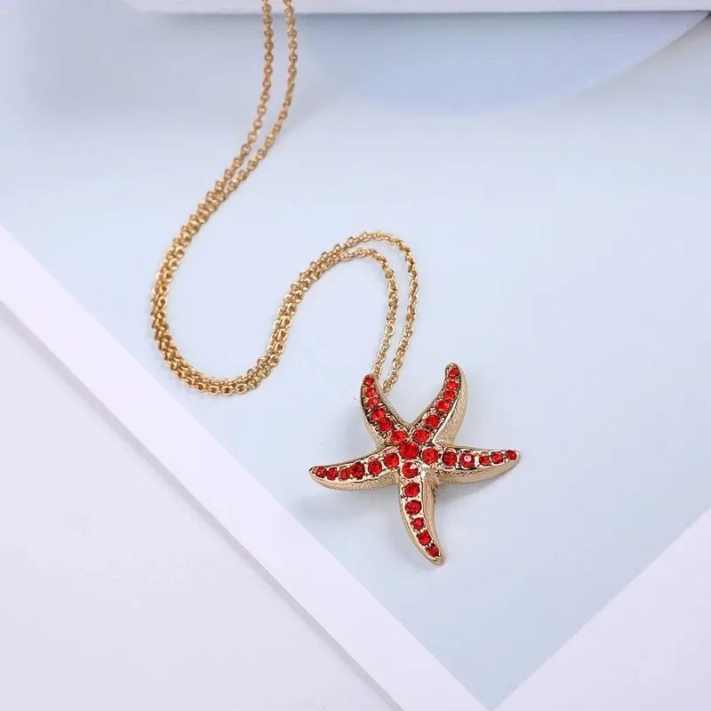 Alloy Diamond Pendant Beach Resort Starfish Necklace
