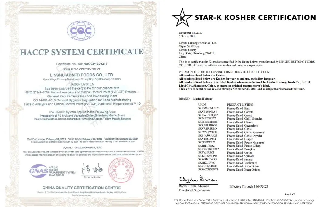 Brc ISO22000 Kosher Certified Asian Freeze Dried Food in Bulk Freeze Dry Carrot Cube