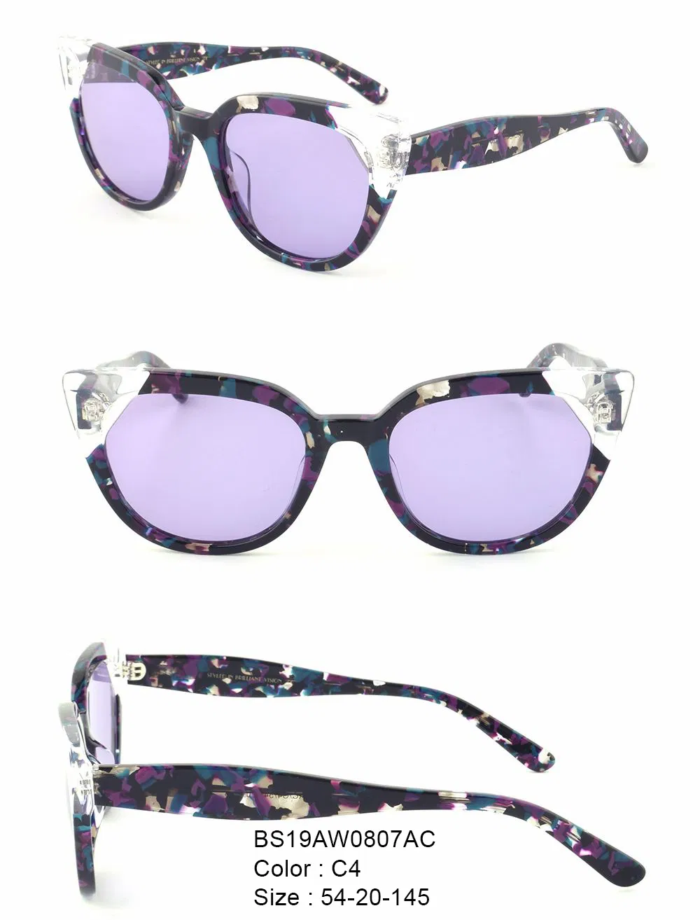 BV Light-Colored Sunglasses Unisex UV400 Fashion Sunglasses Business Style Acetate Sunglasses