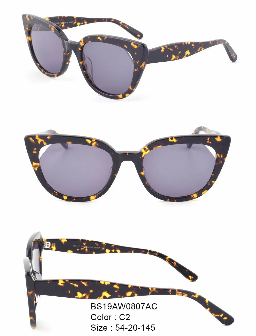 BV Light-Colored Sunglasses Unisex UV400 Fashion Sunglasses Business Style Acetate Sunglasses