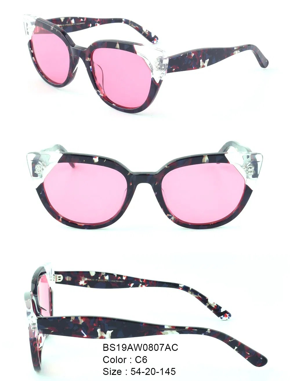 BV Light-Colored Sunglasses Unisex UV400 Fashion Sunglasses Business Style Acetate Sunglasses