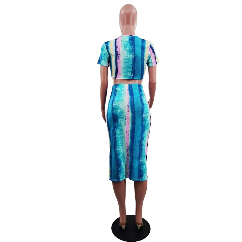 Casual Two Pieces Set Tie Dye Apparel Women Summer Dresses Ropa De Mujer