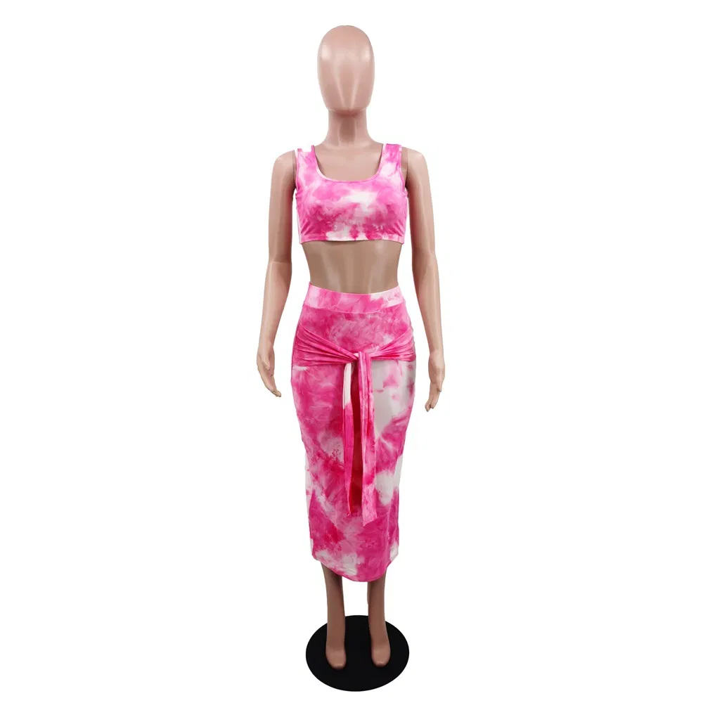 Casual Two Pieces Set Tie Dye Apparel Women Summer Dresses Ropa De Mujer