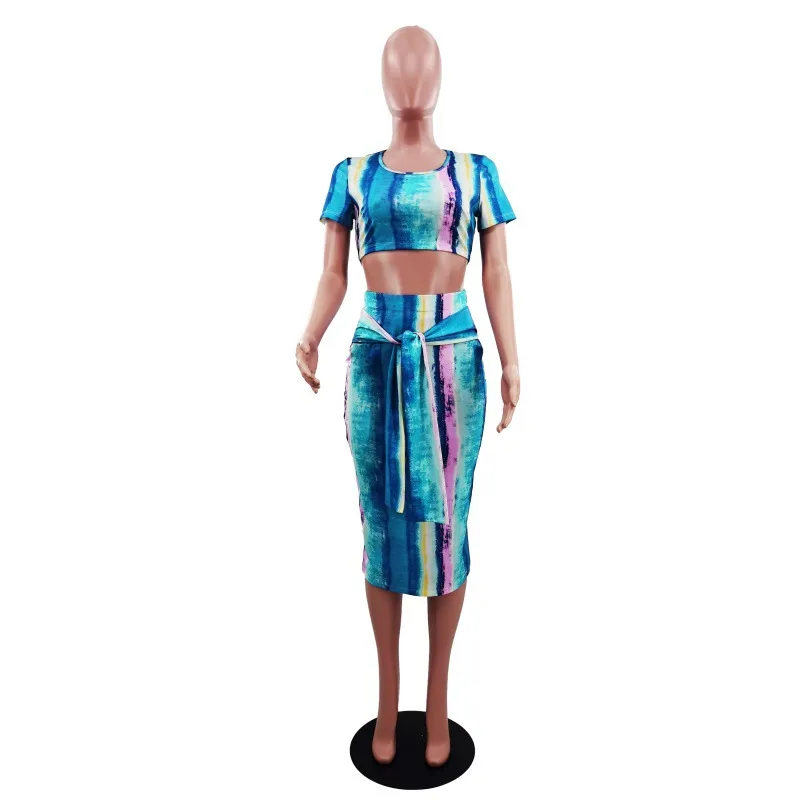 Casual Two Pieces Set Tie Dye Apparel Women Summer Dresses Ropa De Mujer