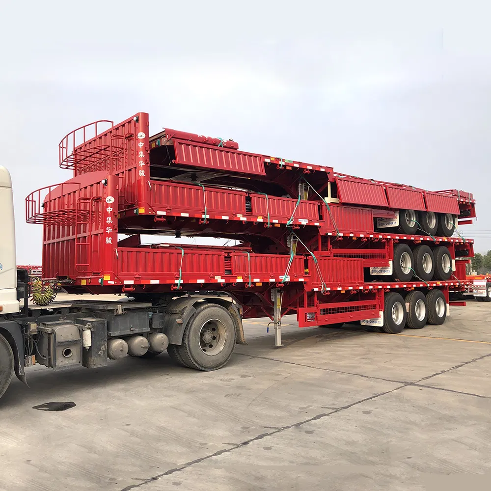 Cimc Huajun 3 Axle Stake Semi Trailer with Flat Wall