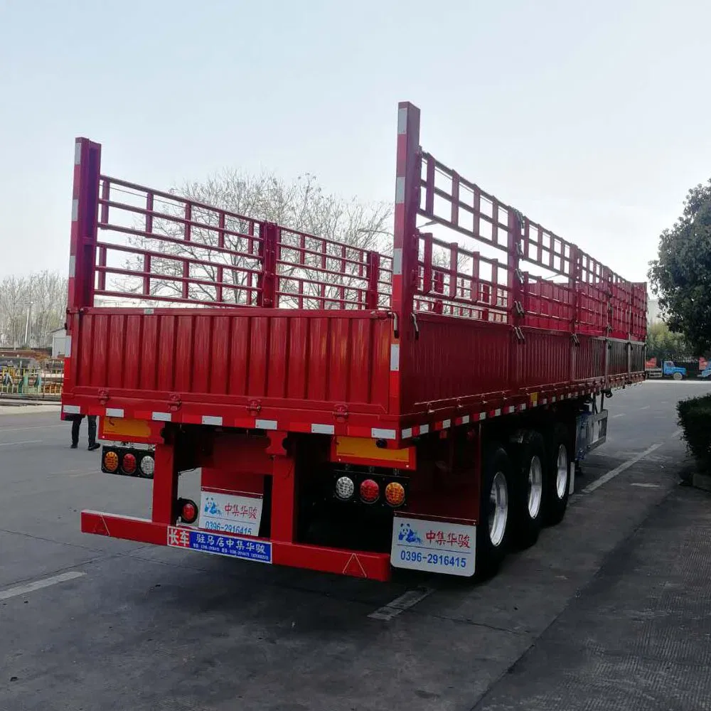 Cimc Huajun Double Stake Cargo Semi Trailer with Longitudinal Cover Stick