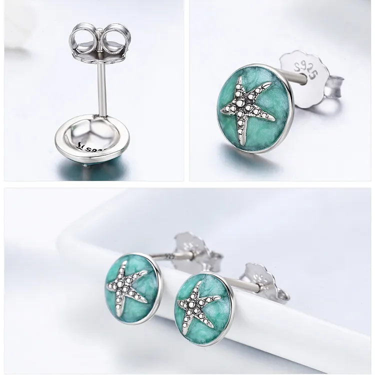 Creative Starfish Enamel S925 Silver Stud Earrings