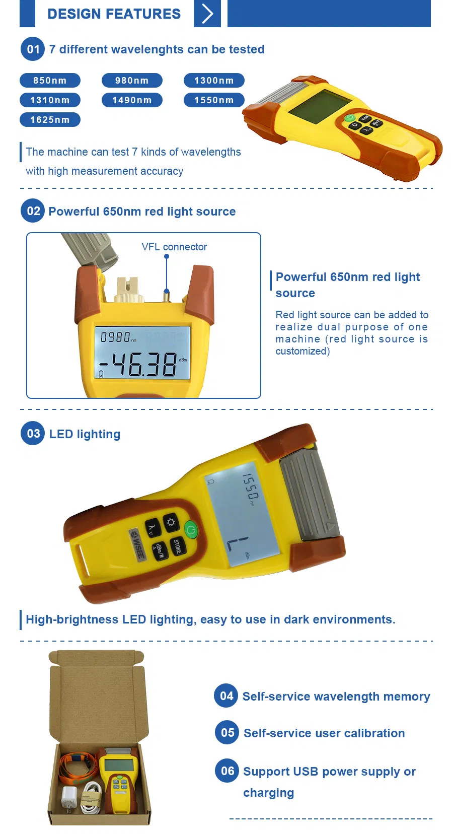 FTTH Optical Power Meter Opm Fiber Mini Tester Equipment Tool Kit