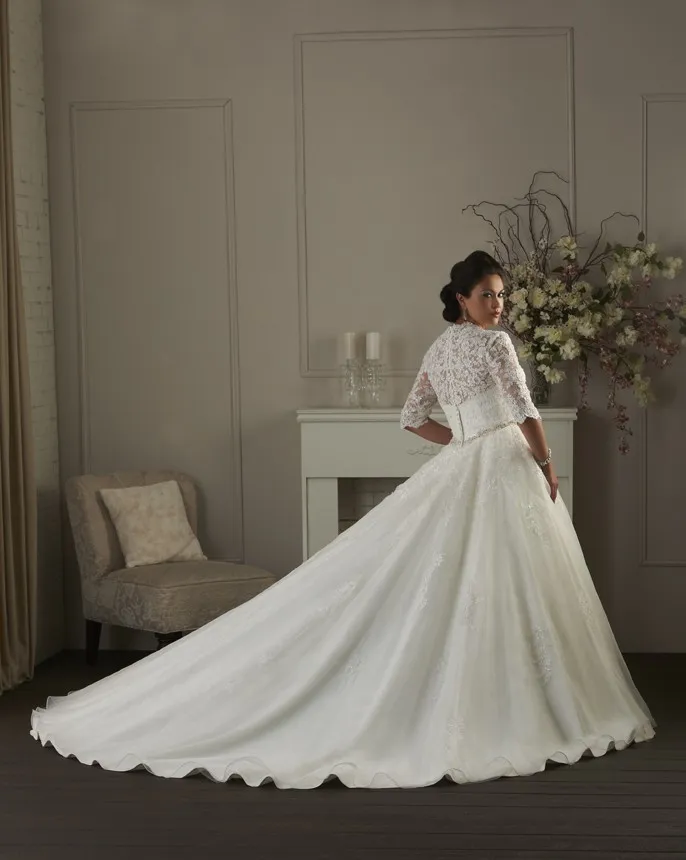 Lace Beading Sash Bridal Ball Gown for Women Half Sleeve Organza Ball Gown Wedding Dress