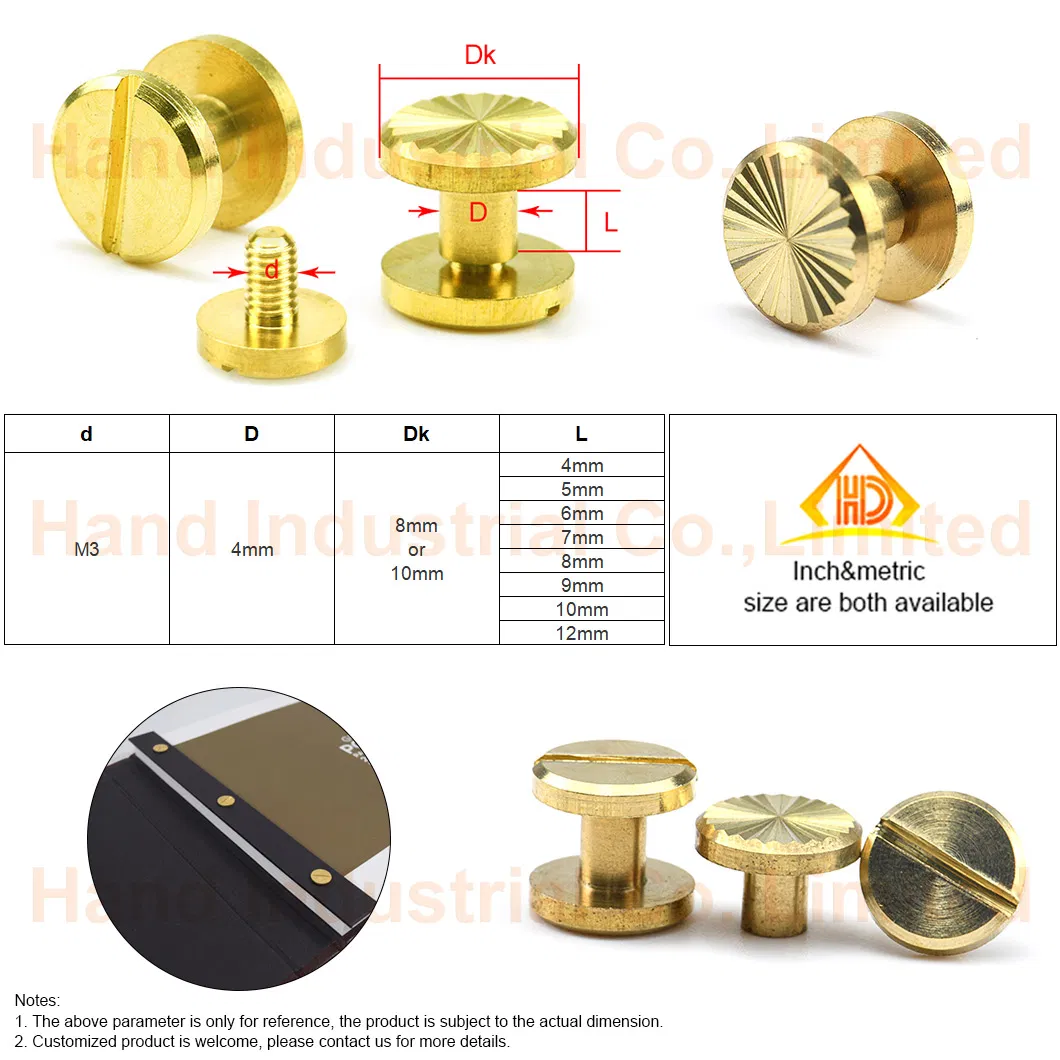 M3 M4 M6 M8 M10 Kydex Scabbard Slotted Connector Chicago Barrel Nut Binding Screw