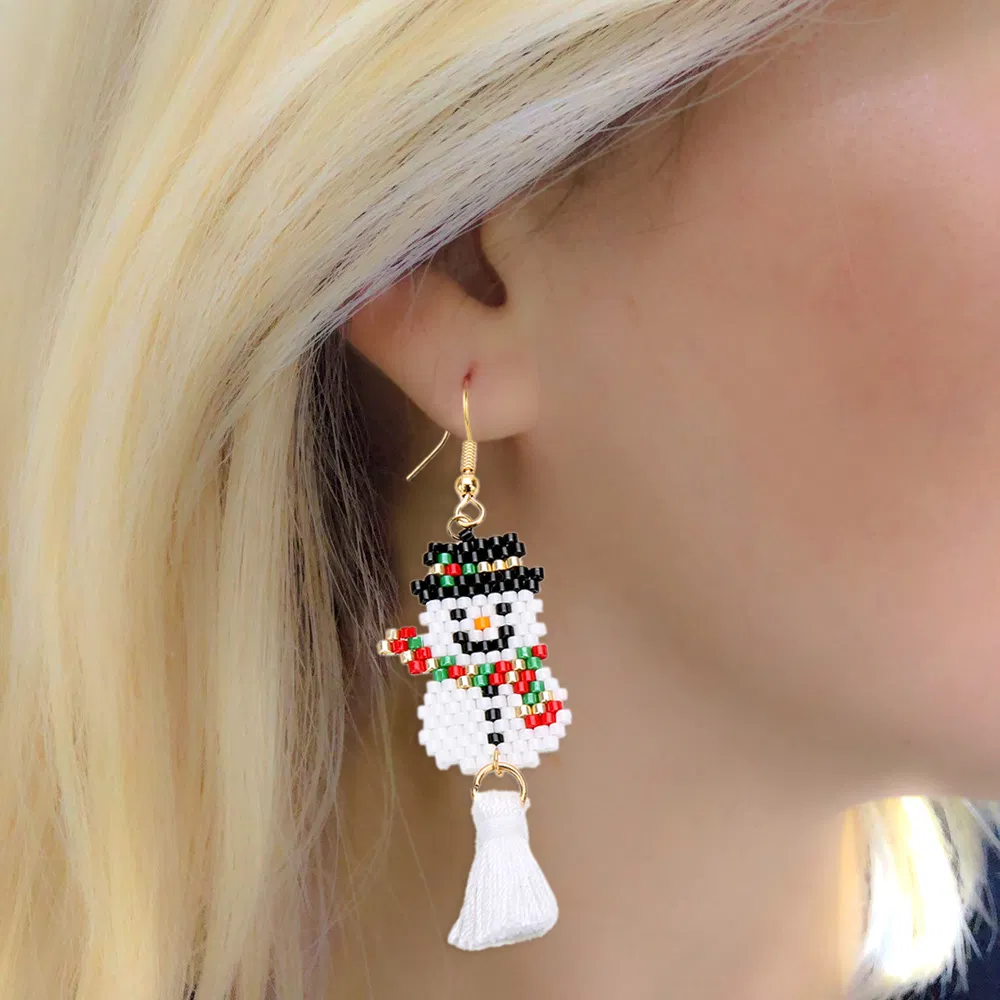 Mlgm Snowman Earrings for Woman 2021 Fashion Bohemian Cute Miyuki Beads Jewelry Handmade White Fringe Fine Piercing Jewellery Earring Wholesale