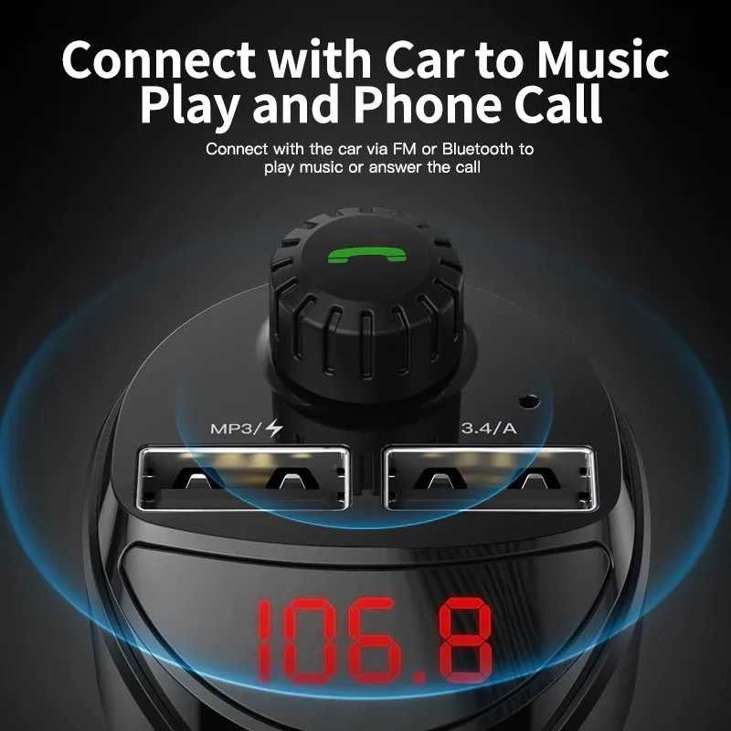 New Arrival Fast Charge 3 in 1 3.1A with Dual USB Phone Charger Bluetooth Car Kit with FM Transmitter MP3 Player