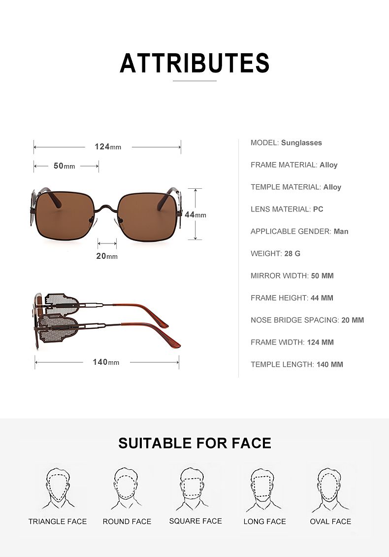 New Steampunk Sunglasses Men Metal Side Windproof Sunglasses Square Glasses Sunglasses