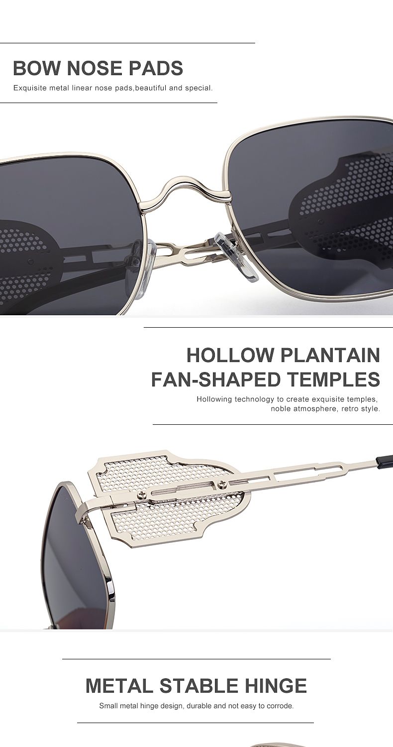 New Steampunk Sunglasses Men Metal Side Windproof Sunglasses Square Glasses Sunglasses