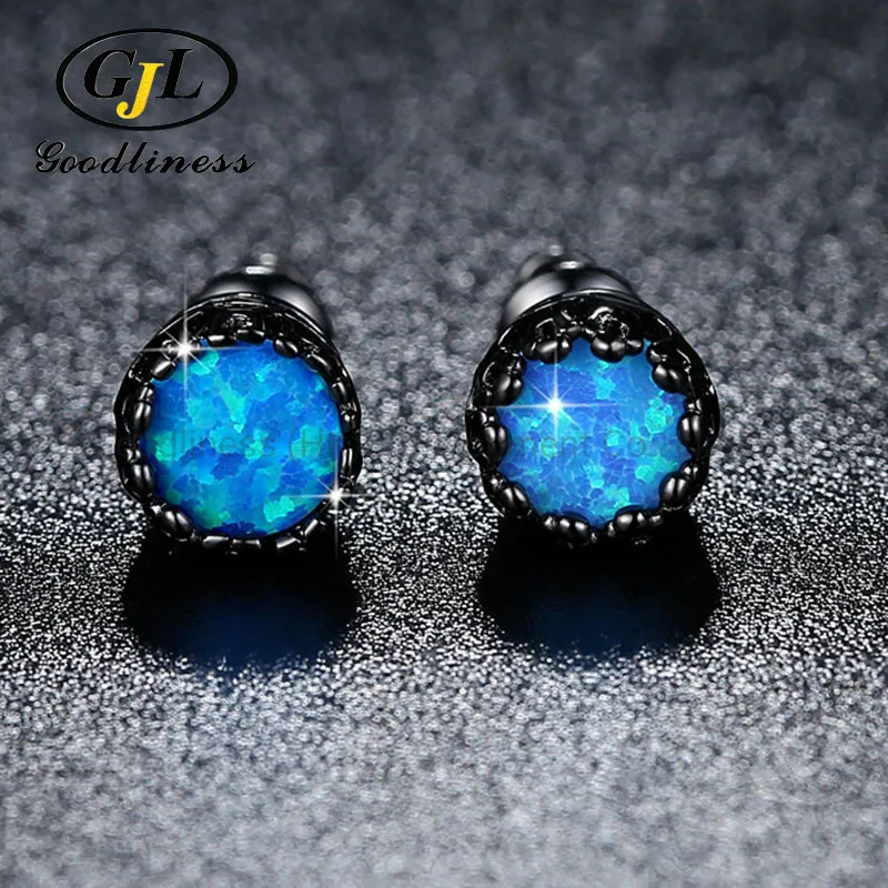 Opal Round Treasure Crown Earrings Ebay Foreign Trade Creative Cross-Border Black Gold Earrings