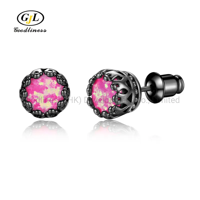Opal Round Treasure Crown Earrings Ebay Foreign Trade Creative Cross-Border Black Gold Earrings