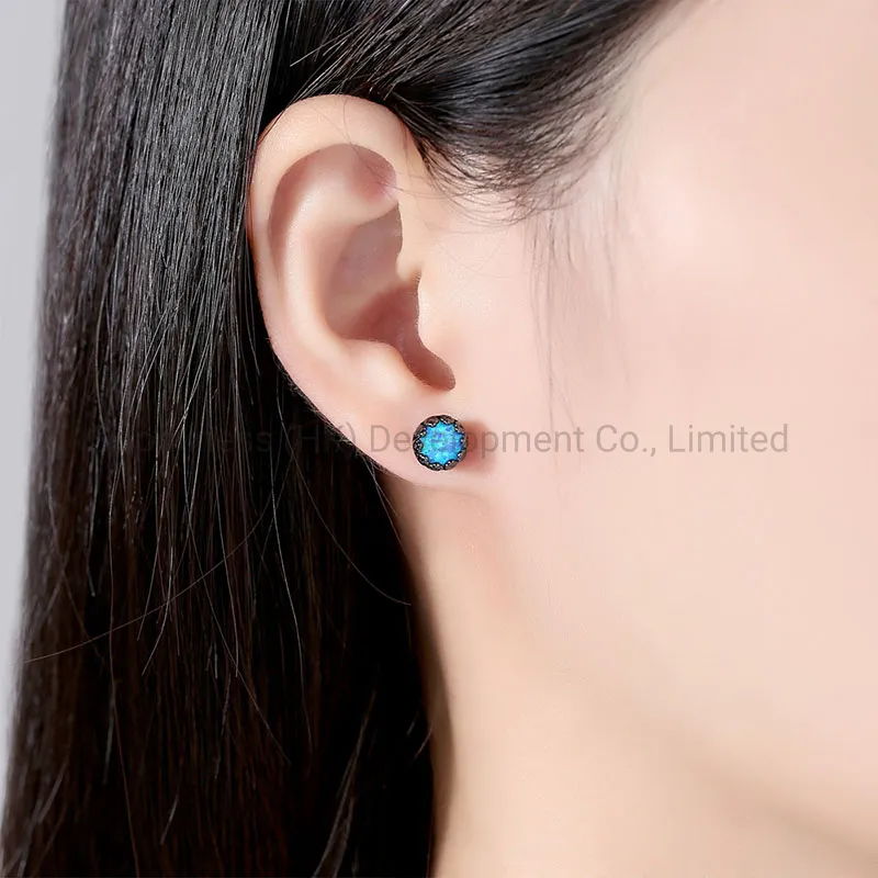 Opal Round Treasure Crown Earrings Ebay Foreign Trade Creative Cross-Border Black Gold Earrings