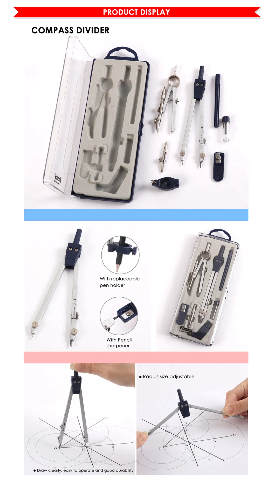 Plastic Box Packing School Metal Compass Divider