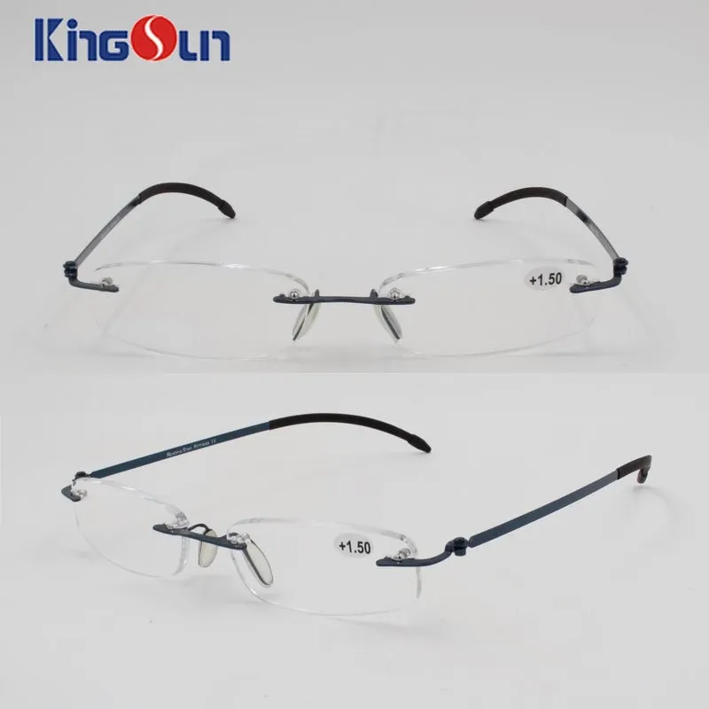 Rimless Steel Temple Reading Glasses with Soft Cases