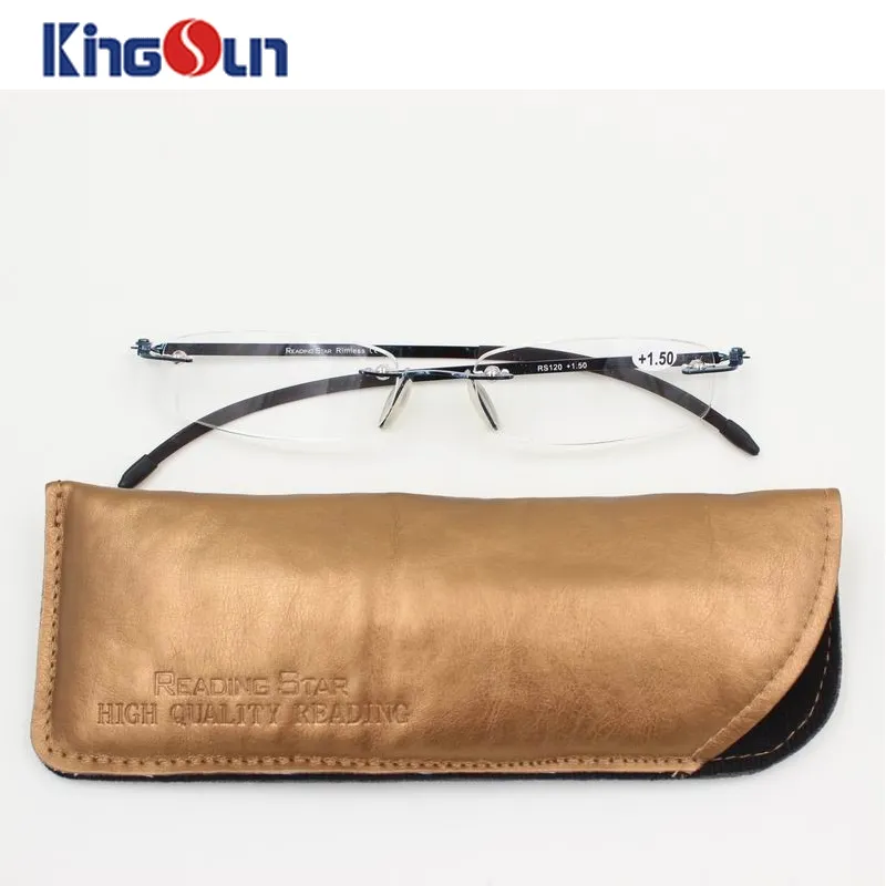 Rimless Steel Temple Reading Glasses with Soft Cases