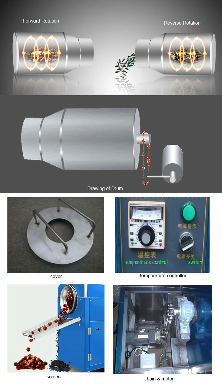 Small Soybean Electric Chickpea Sausages Flax Seeds Coconut Rice Flour Peanut Roasting Machine Commercial