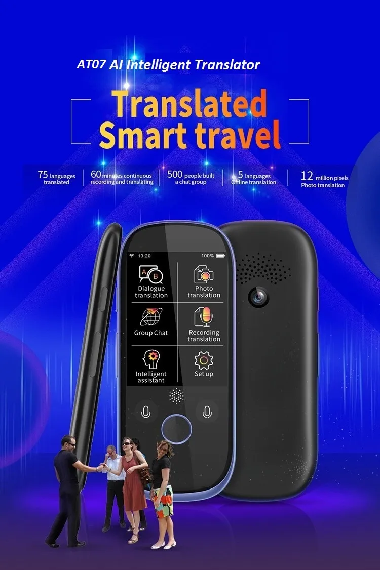 Smart Language Translator Device with WiFi or Hotspot 2.4 Inch Touch Screen Support 7 Languages Two Way Voice Translation for Travelling Business Shopping