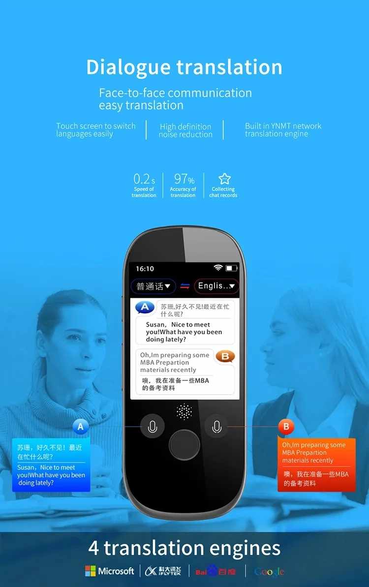 Smart Language Translator Device with WiFi or Hotspot 2.4 Inch Touch Screen Support 7 Languages Two Way Voice Translation for Travelling Business Shopping