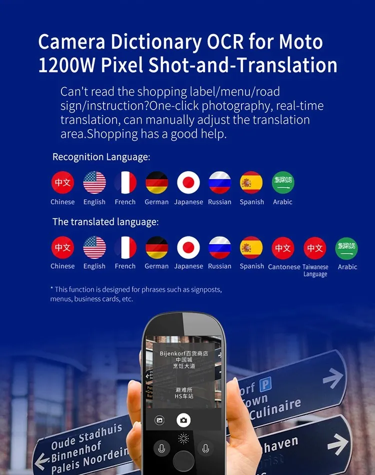 Smart Language Translator Device with WiFi or Hotspot 2.4 Inch Touch Screen Support 7 Languages Two Way Voice Translation for Travelling Business Shopping