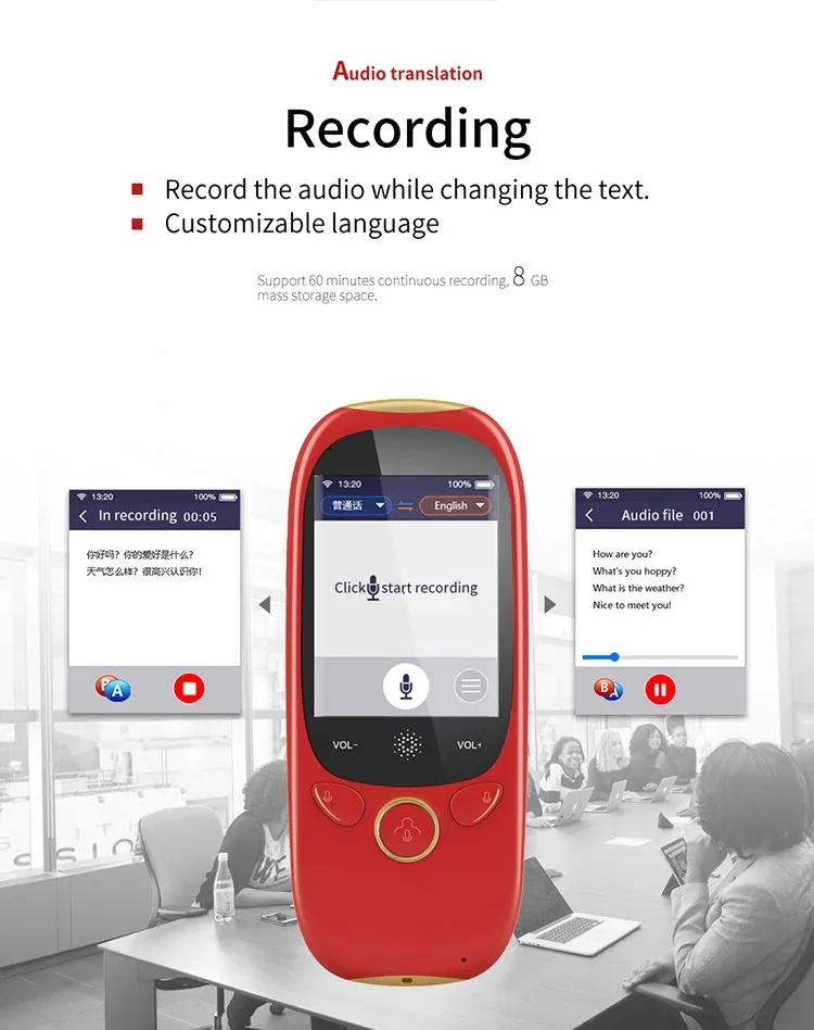 Smart Speech Translator with 2.0inch HD Touch Screen Support 75 Languages for Learning Travel Business Shopping Support WiFi Hotspot Networks