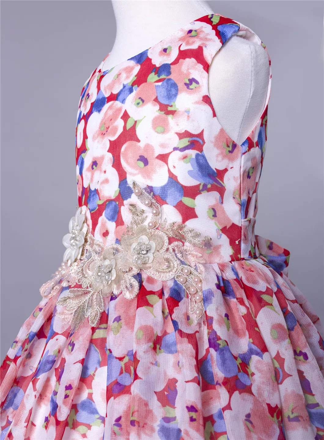 Summer Round Neck Printed Flower Ruffle Princess Casual Dresses