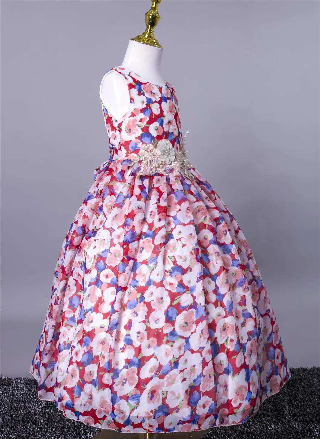 Summer Round Neck Printed Flower Ruffle Princess Casual Dresses