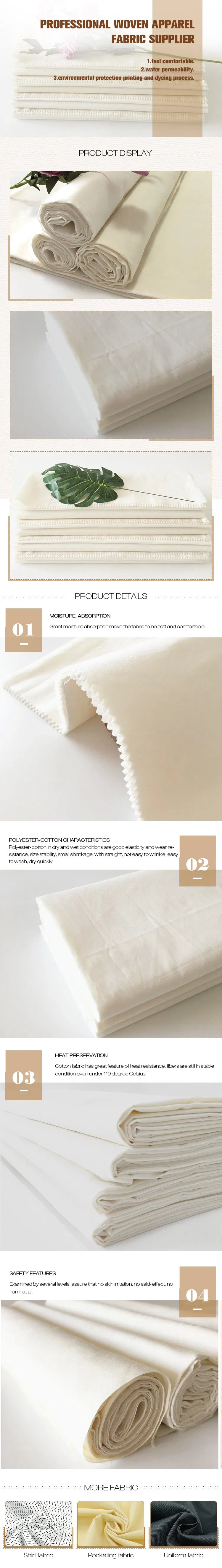 Tc 80/20 45*45 96*72 Shirt Fabric Pocket Grey Fabric for Garments Fabric