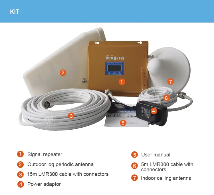Top-Selling Cellular GSM 2g 3G 4G LTE Data Wireless Signal Booster Triband Mobile Phone Network Repeaters Full Kit with Antennas and Cable for Home and Office
