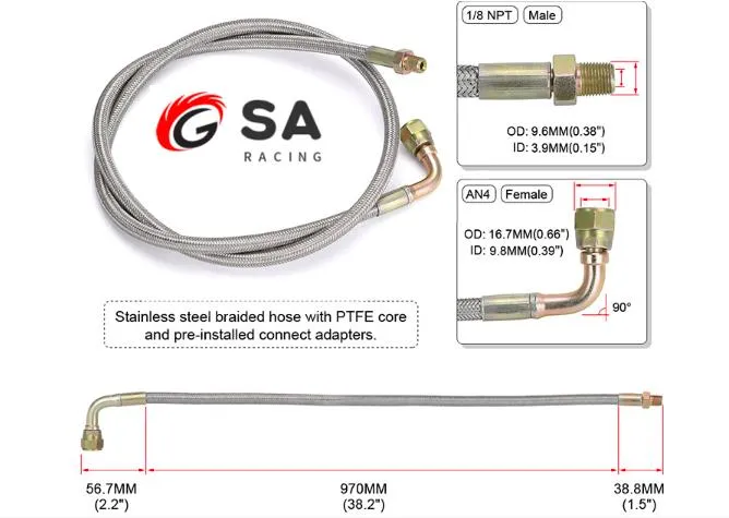 Turbo Oil Feed Line 90 Degree An4 4an Female to Straight 1/8 NPT Male W/ An4 Flange Adapter Gasket Kit Cross Fitting for T3 T4 T04e T60 T61 Turbos