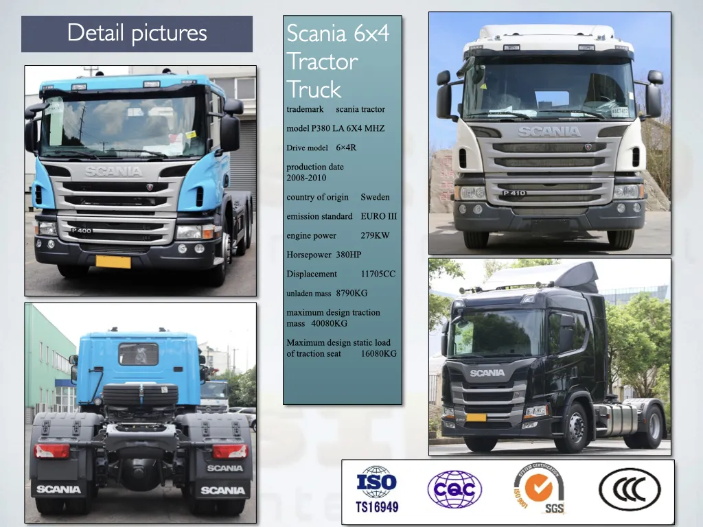 Used Tractor Truck 6X4 Scania P380 Trailer Truck 10 Wheels 6*4 Tractor Trucks P410 Second Hand Scania Heavy Duty Trucks Used Trailer Head Trucks