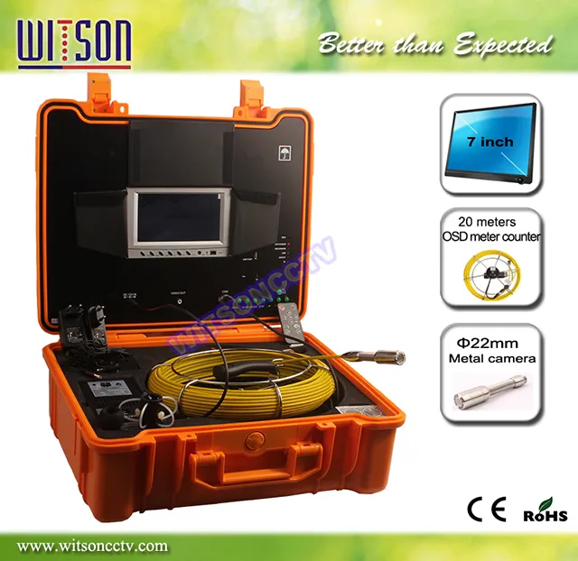Witson Sewer Pipe Inspection with Push Rod Wheel 20m Fiberglass Cable