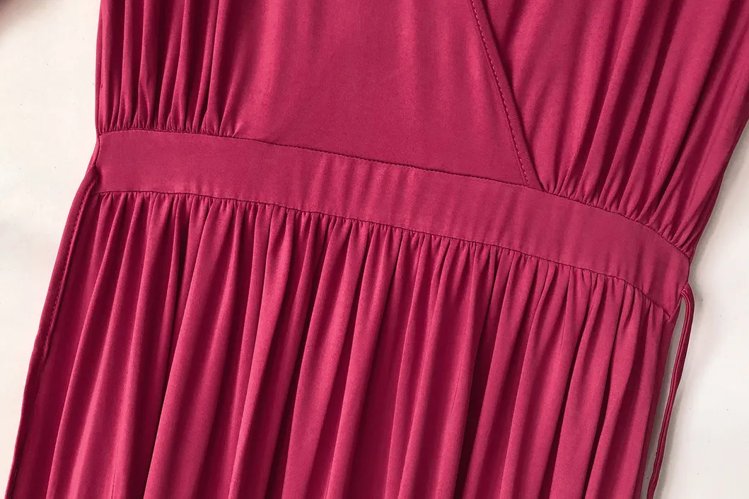 Women Plus Size Dress Pure Color V-Neck Dress Middle Sleeve Muslim Dress in Stock Ropa Mujer