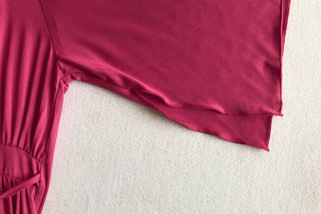 Women Plus Size Dress Pure Color V-Neck Dress Middle Sleeve Muslim Dress in Stock Ropa Mujer