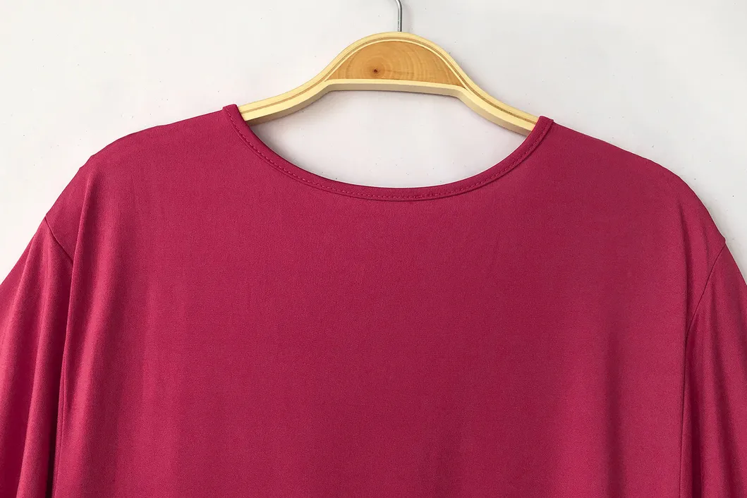 Women Plus Size Dress Pure Color V-Neck Dress Middle Sleeve Muslim Dress in Stock Ropa Mujer